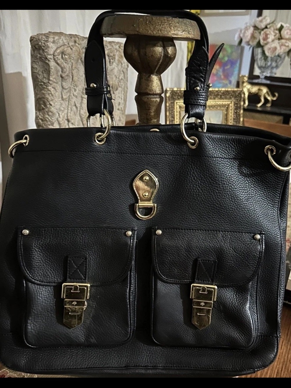 Mulberry Black Pebbled Leather Tote with Gold Hardware